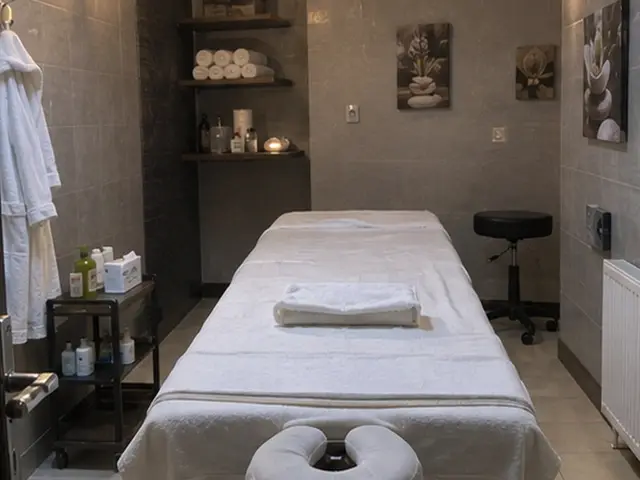 Raflarında havlu duran, bornozlu masaj odası — Gaziosmanpaşa, Masaj Salonun